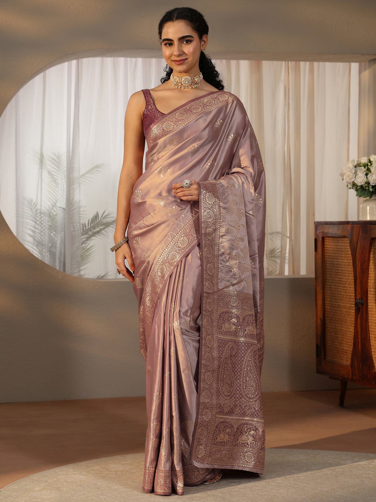 Mauve Banarasi Satin Saree