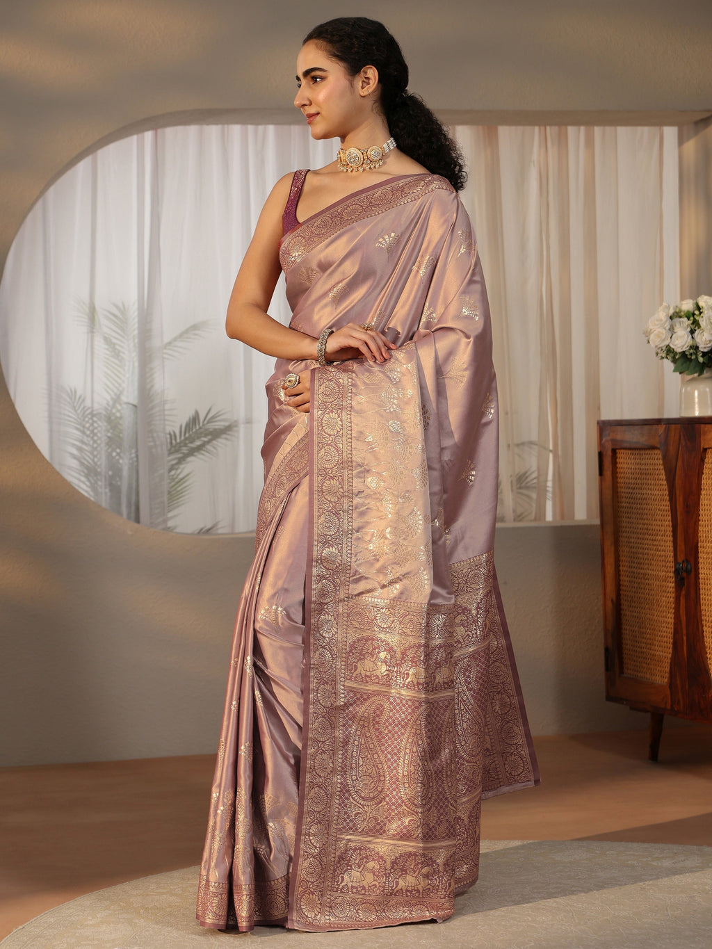 Mauve Banarasi Satin Saree