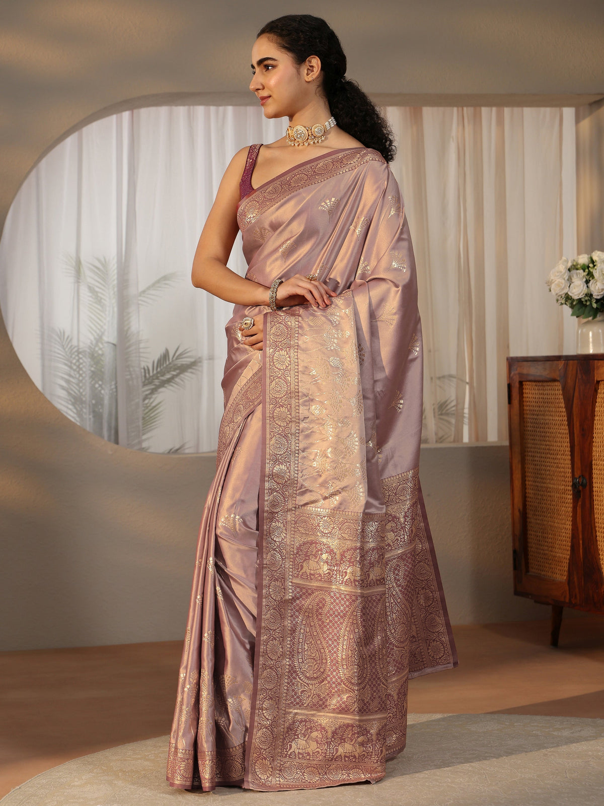 Mauve Banarasi Satin Saree