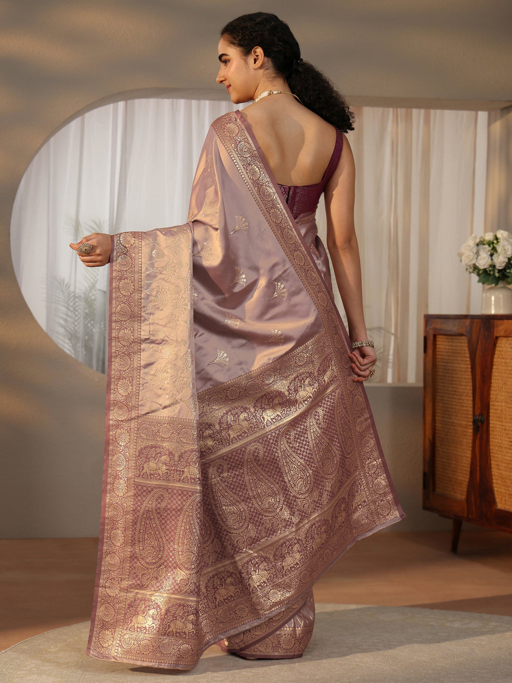 Mauve Banarasi Satin Saree