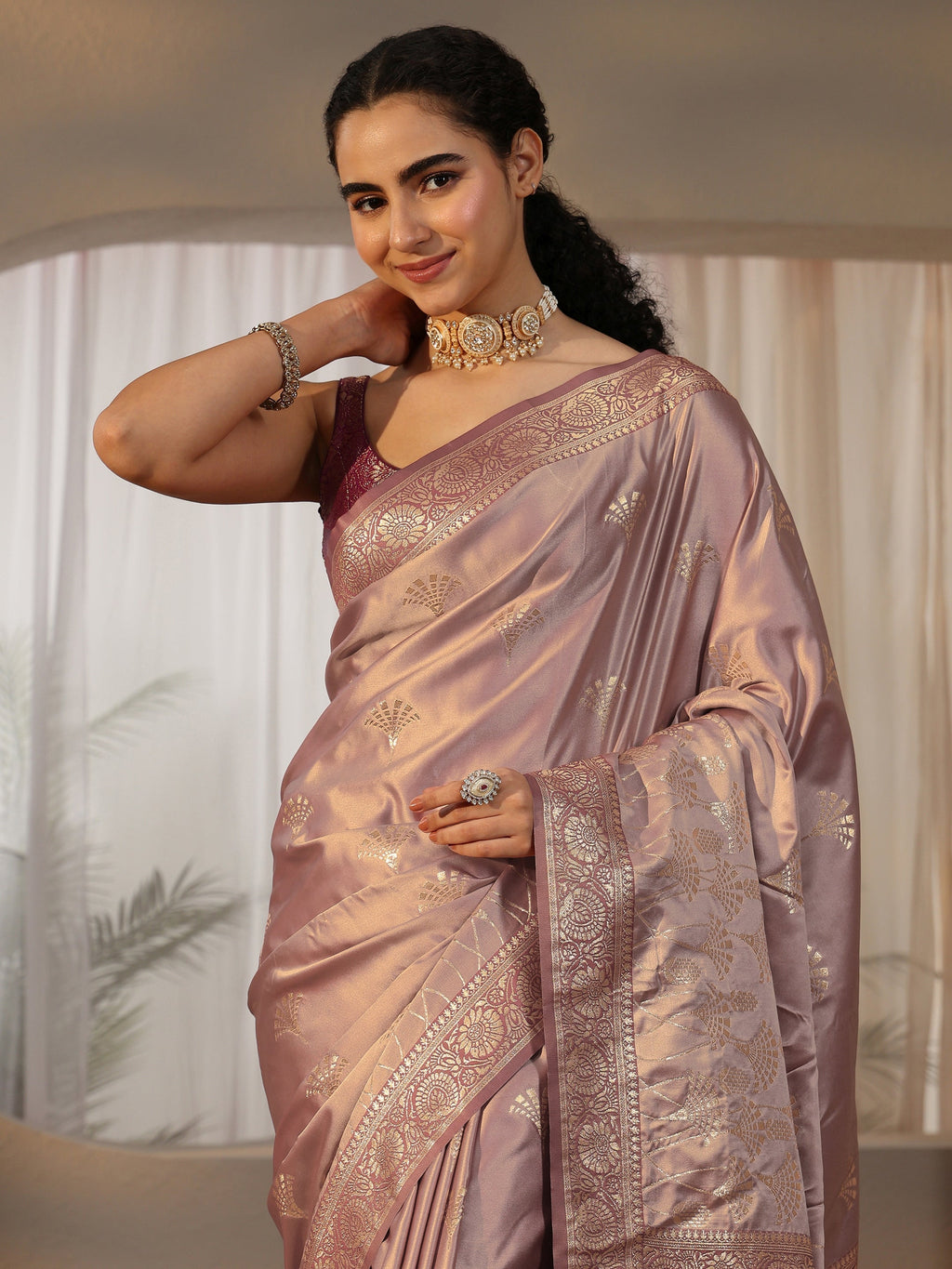 Mauve Banarasi Satin Saree