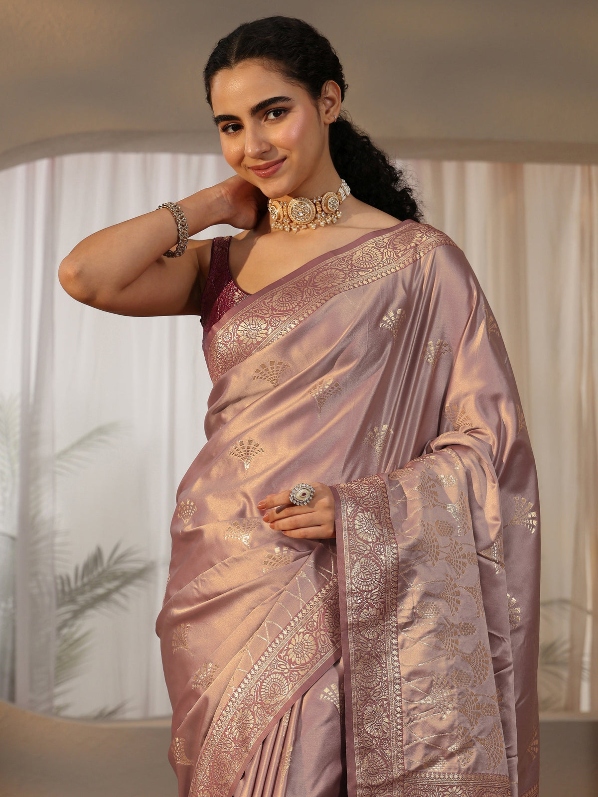 Mauve Banarasi Satin Saree