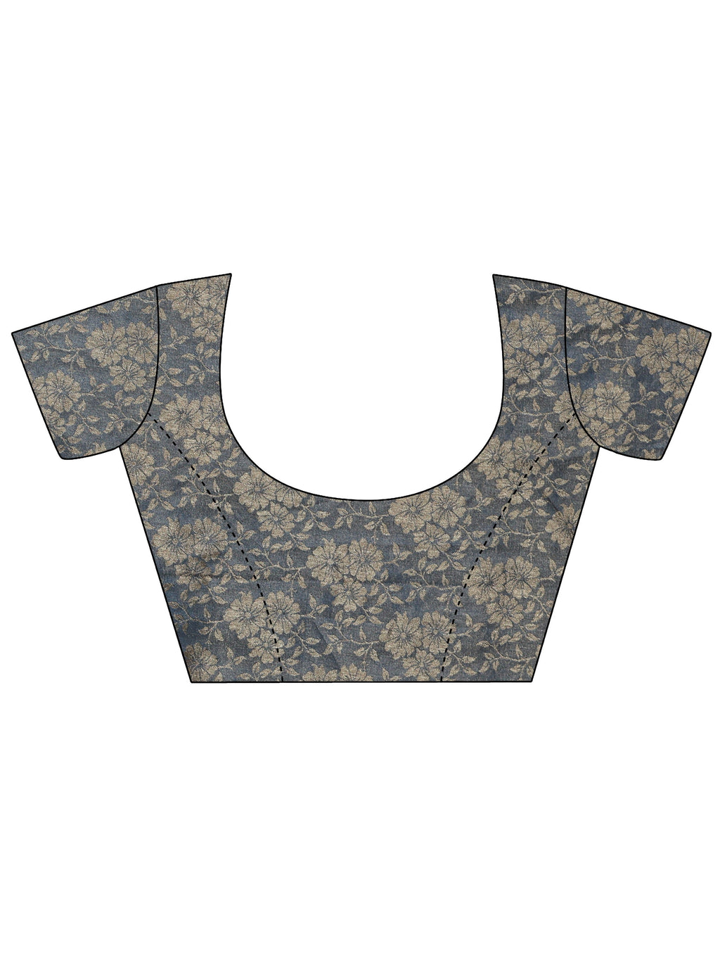 Steel Blue Floral Printed Chiffon Saree