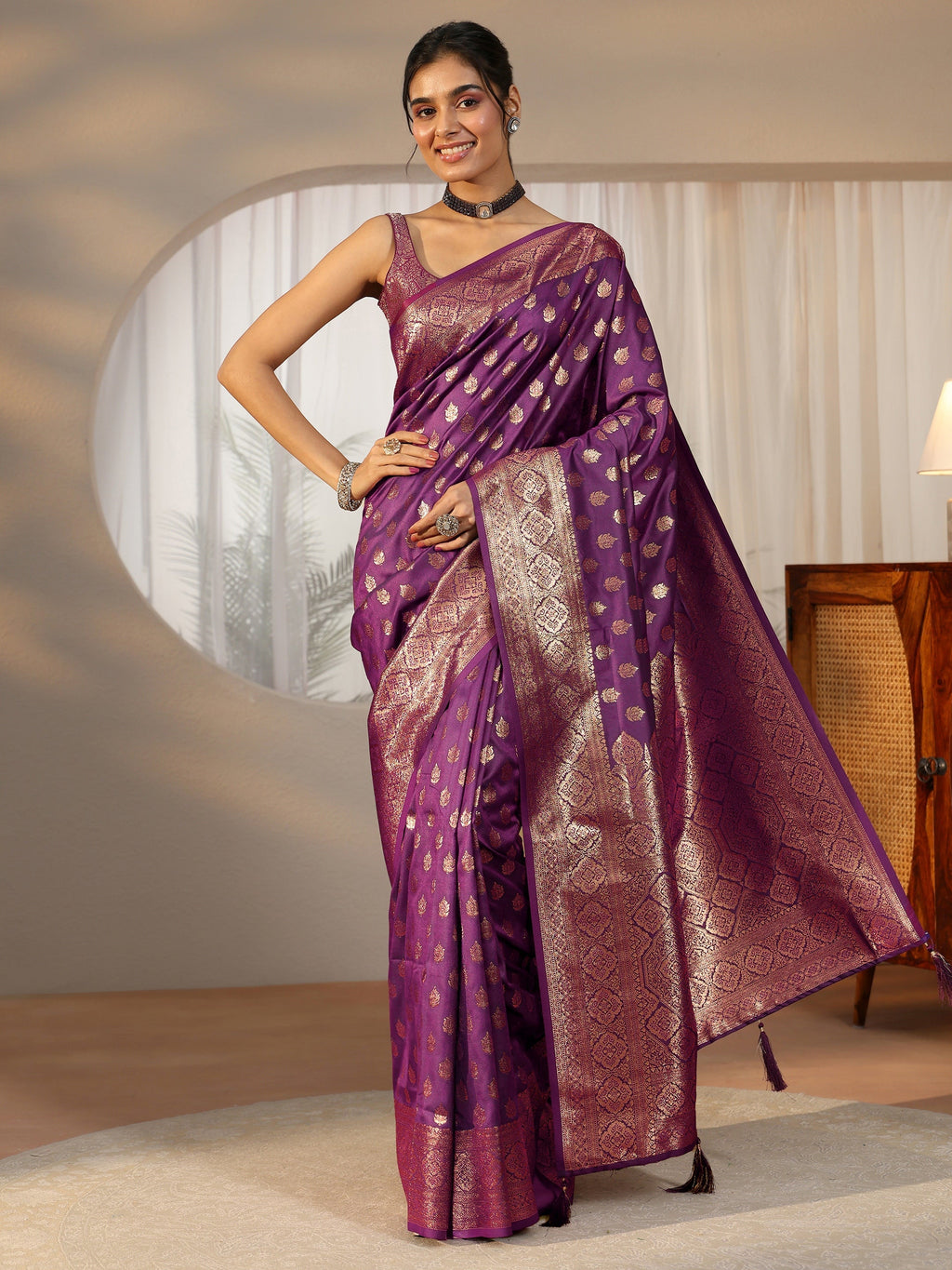 Imperial Purple Banarasi Silk Blend Saree