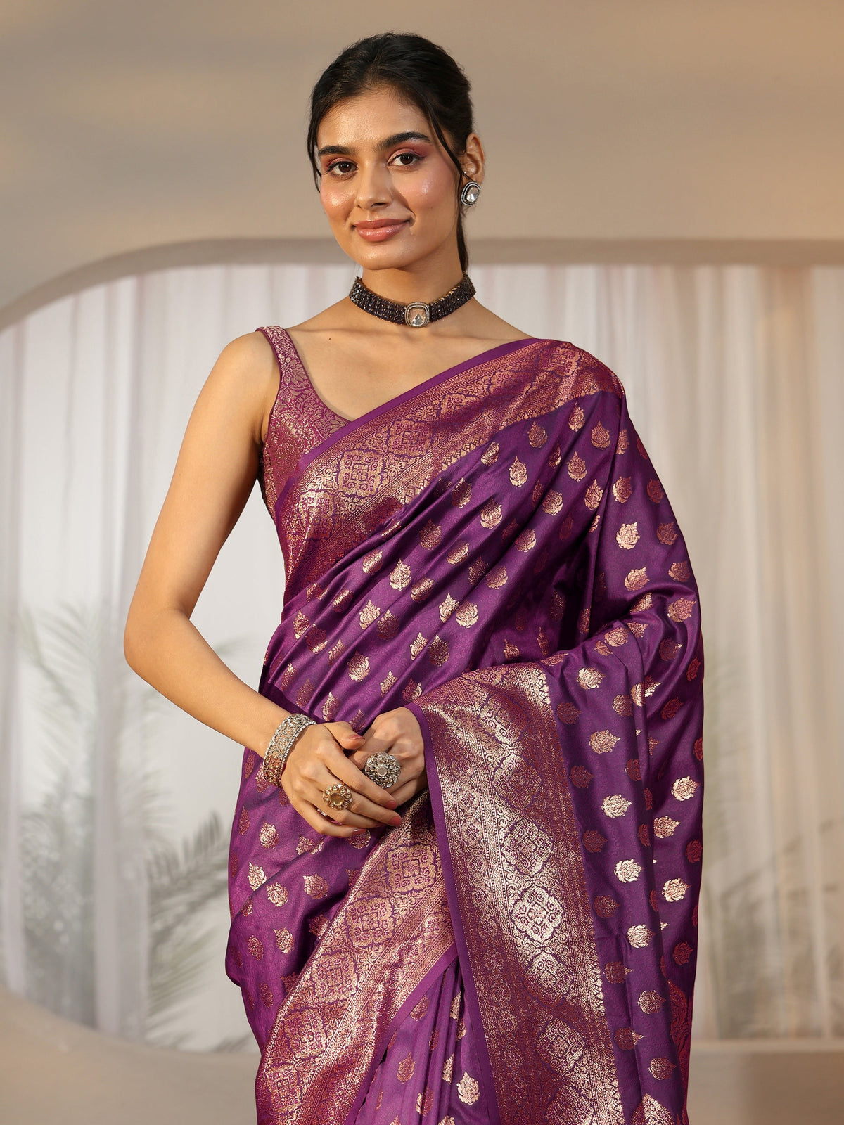 Imperial Purple Banarasi Silk Blend Saree