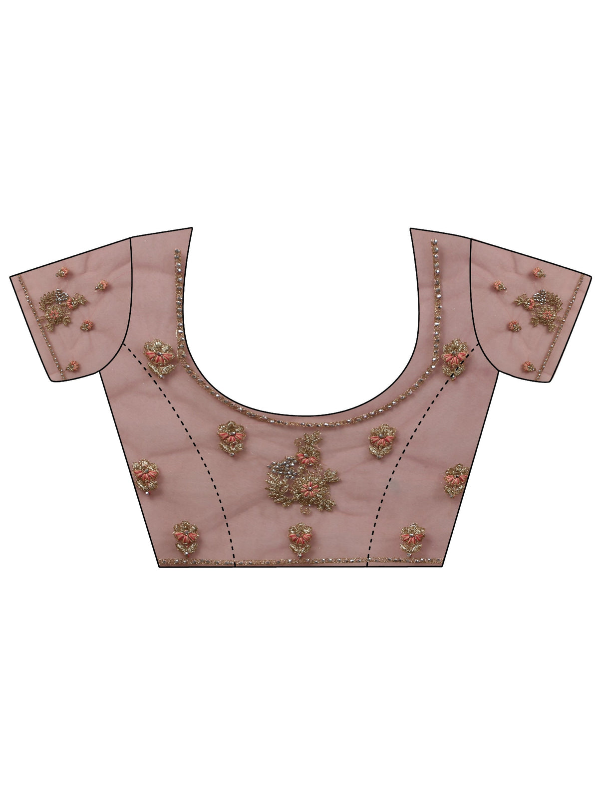Baby Pink Floral Embroidered Net Saree
