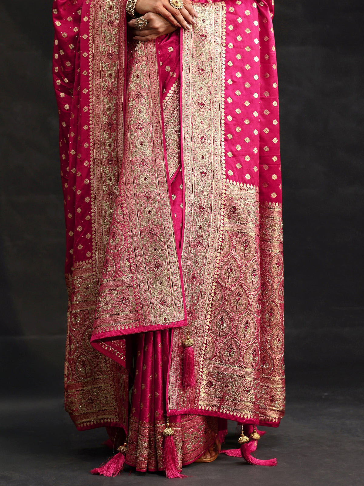 Art Rose Pink Embellished Banarasi Silk Blend Saree with Dupatta
