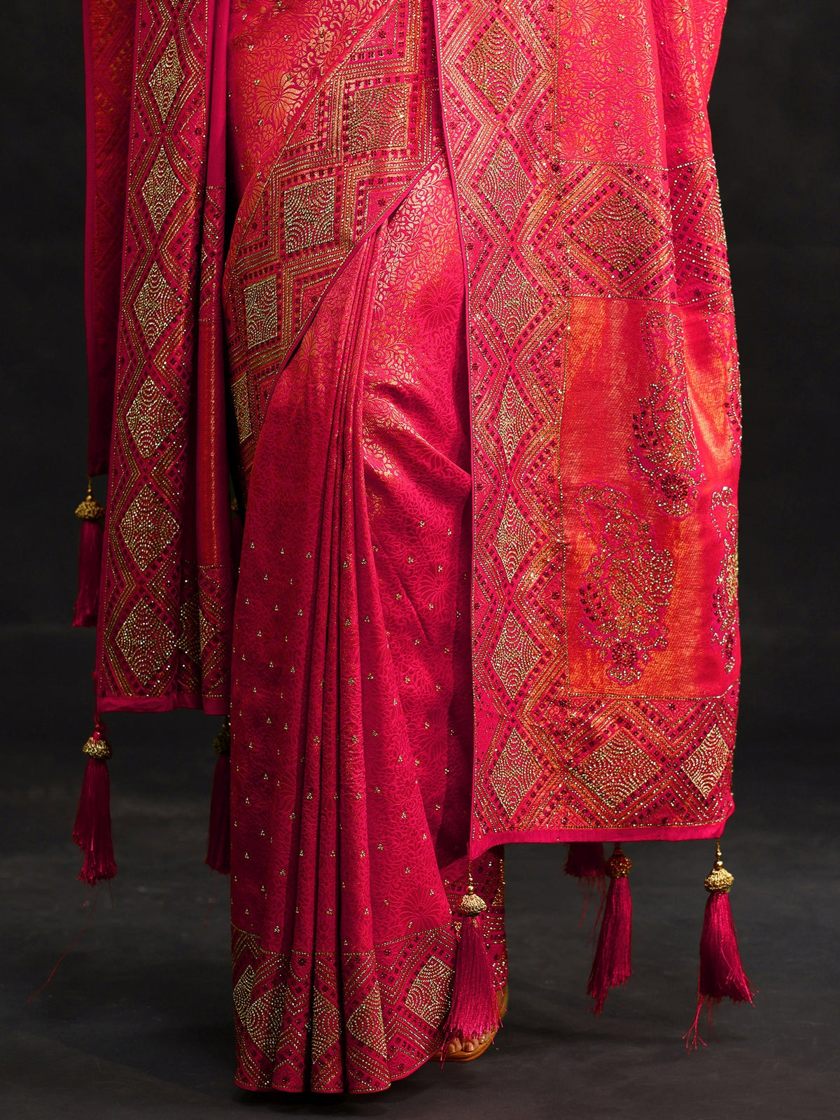 Art Hot Pink Embellished Banarasi Silk Blend Saree with Dupatta
