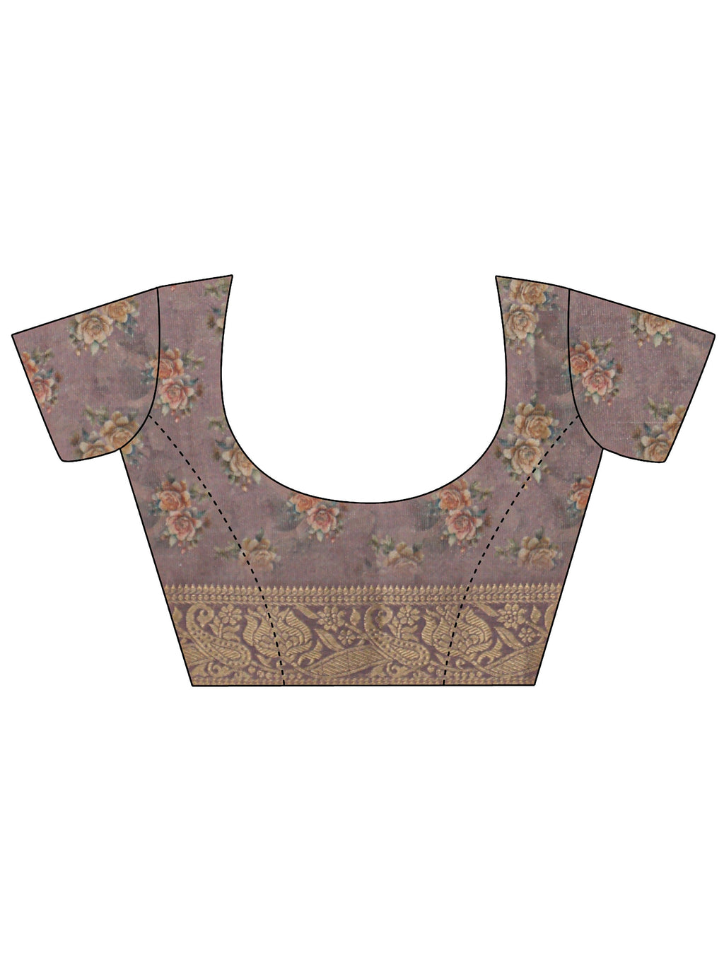 Lavender Floral Printed Silk Blend Saree with Woven Border