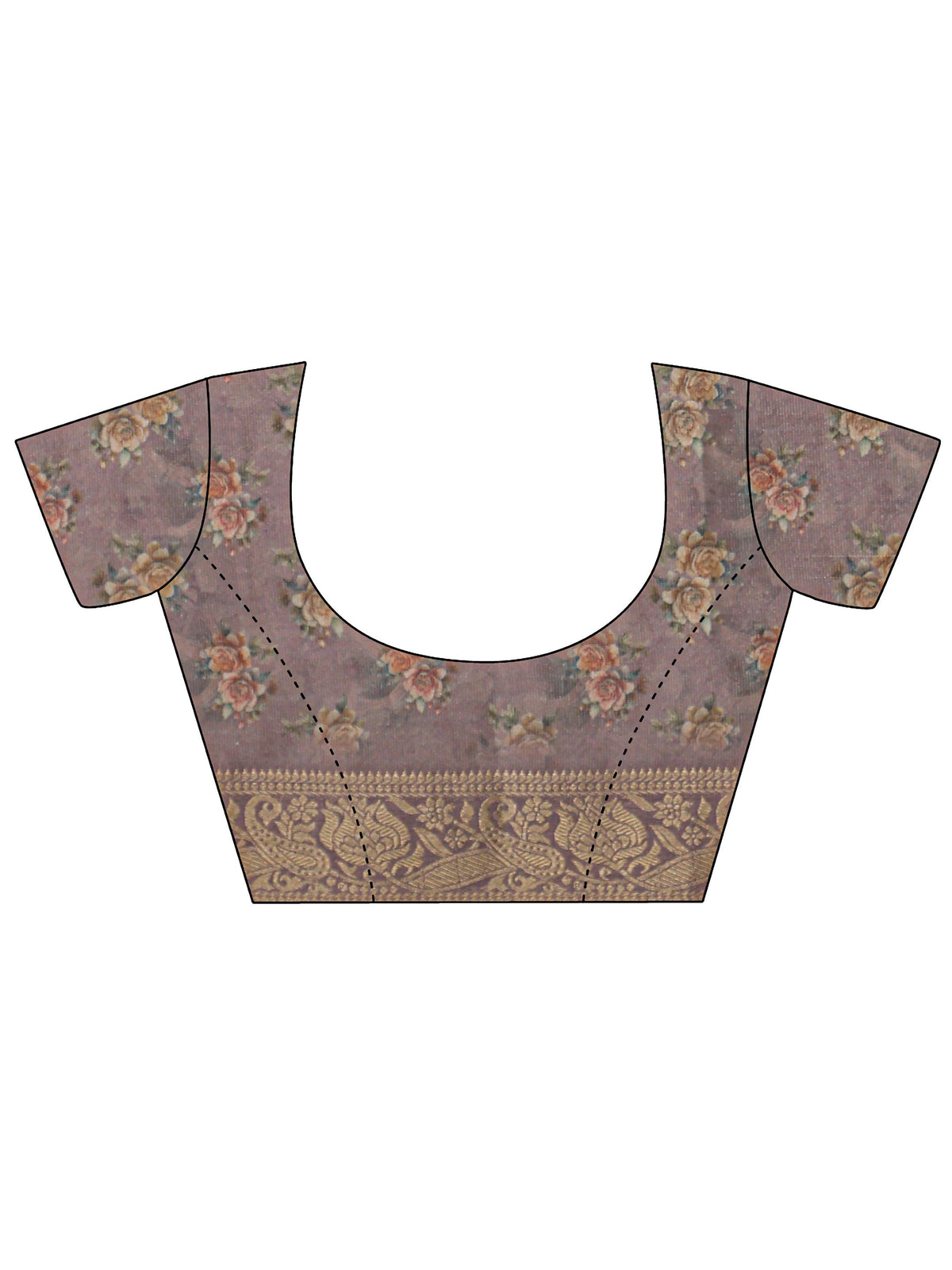 Lavender Floral Printed Silk Blend Saree with Woven Border