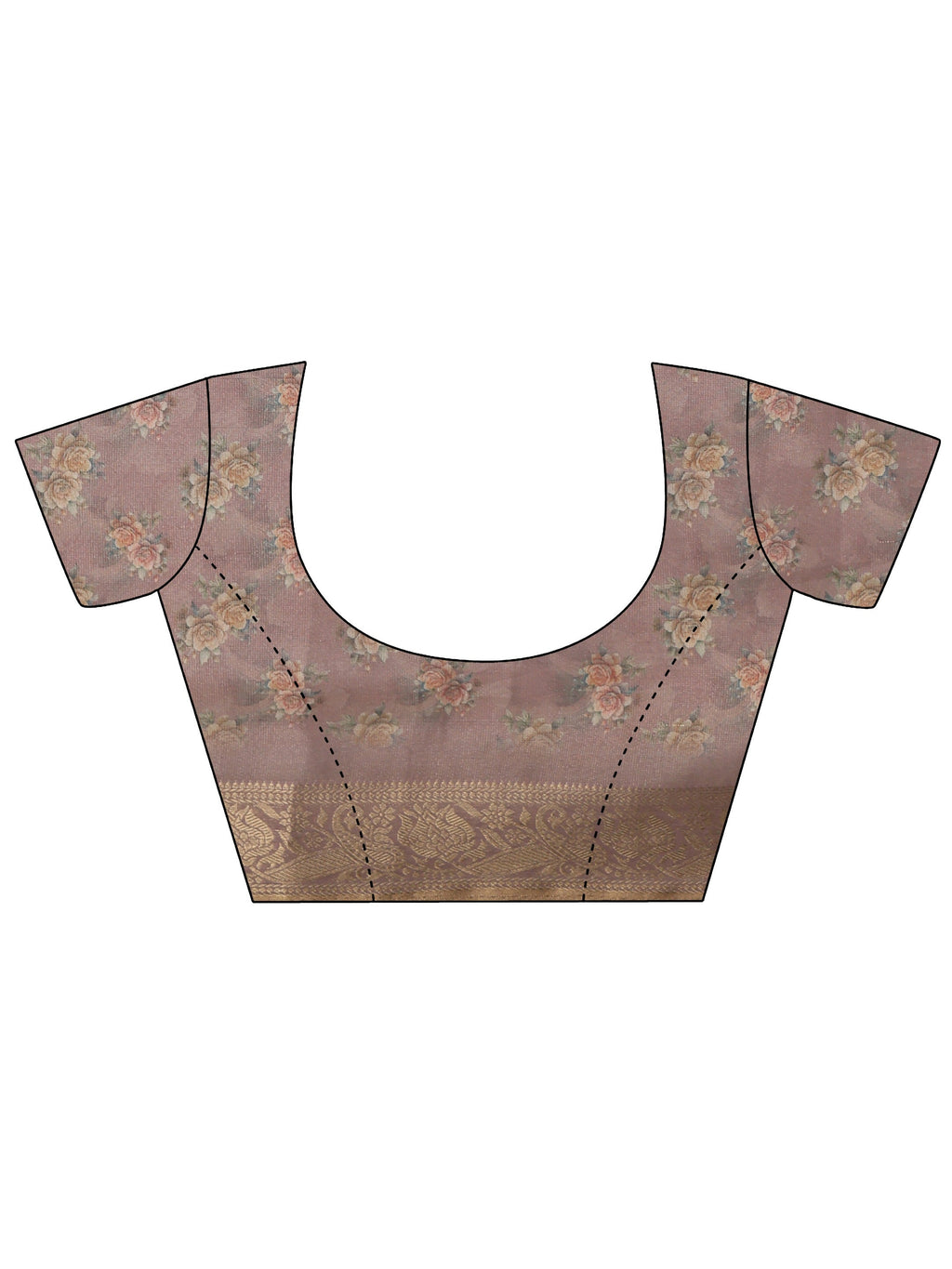 Mauve Floral Printed Silk Blend Saree with Woven Border
