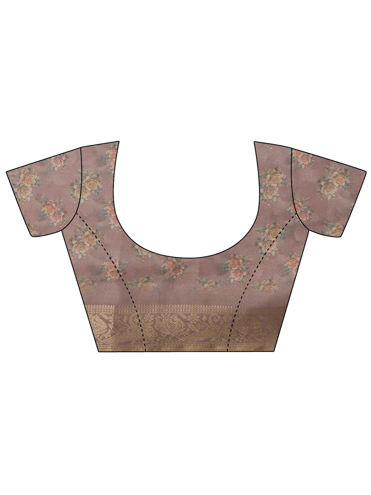 Mauve Floral Printed Silk Blend Saree with Woven Border