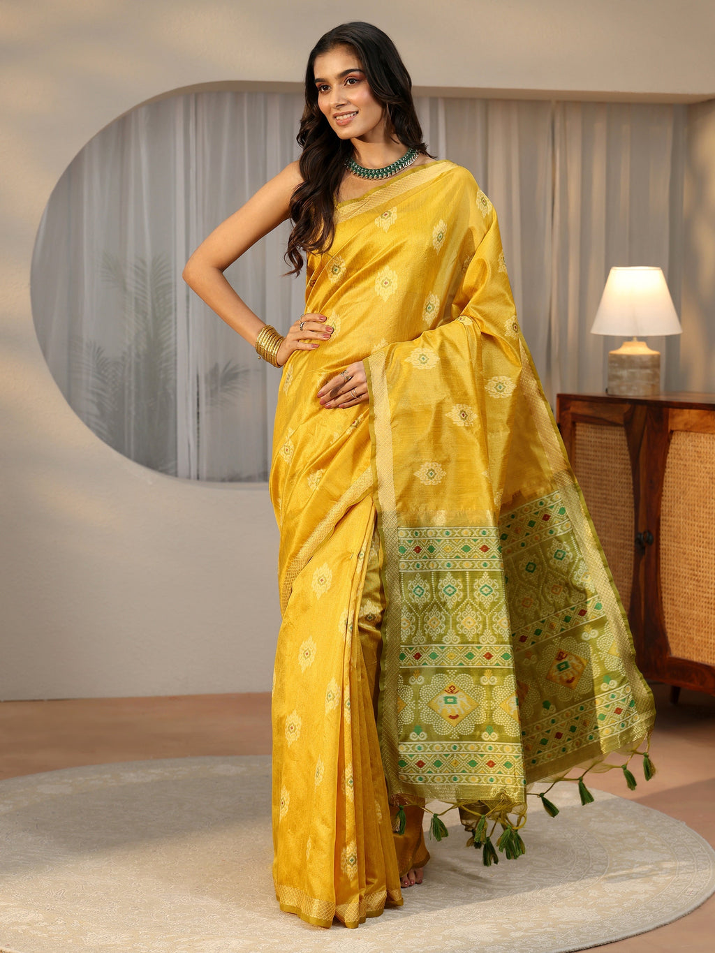 Mustard Woven Design Silk Blend Saree