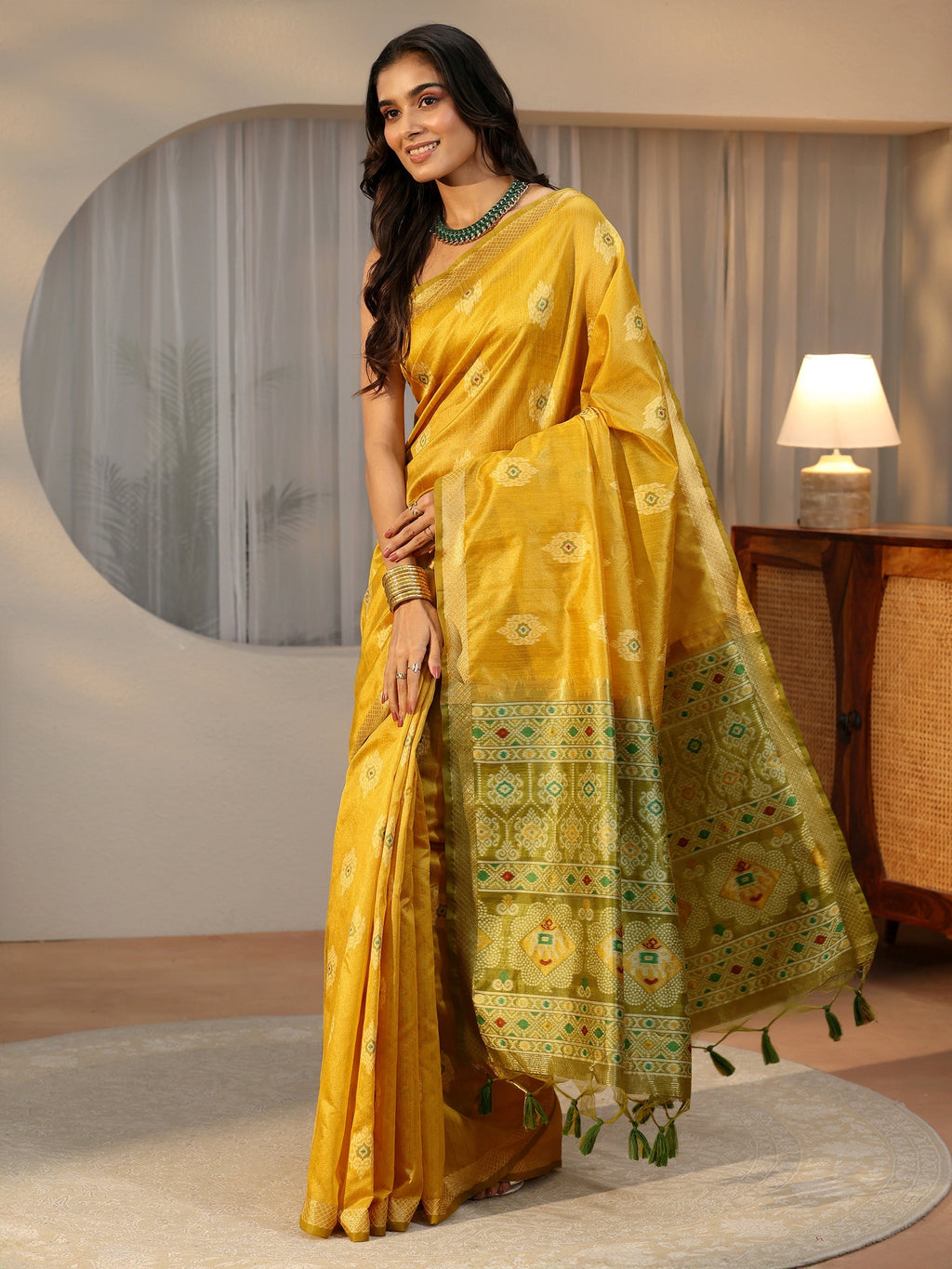 Mustard Woven Design Silk Blend Saree