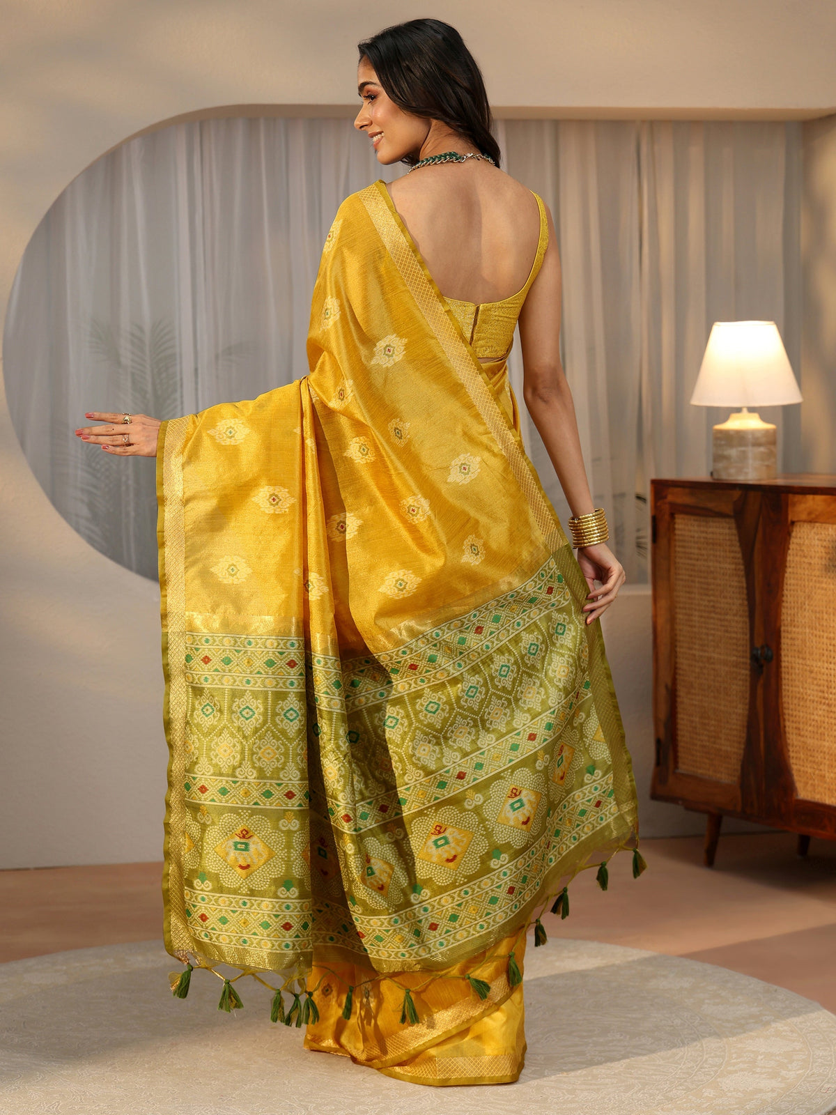 Mustard Woven Design Silk Blend Saree