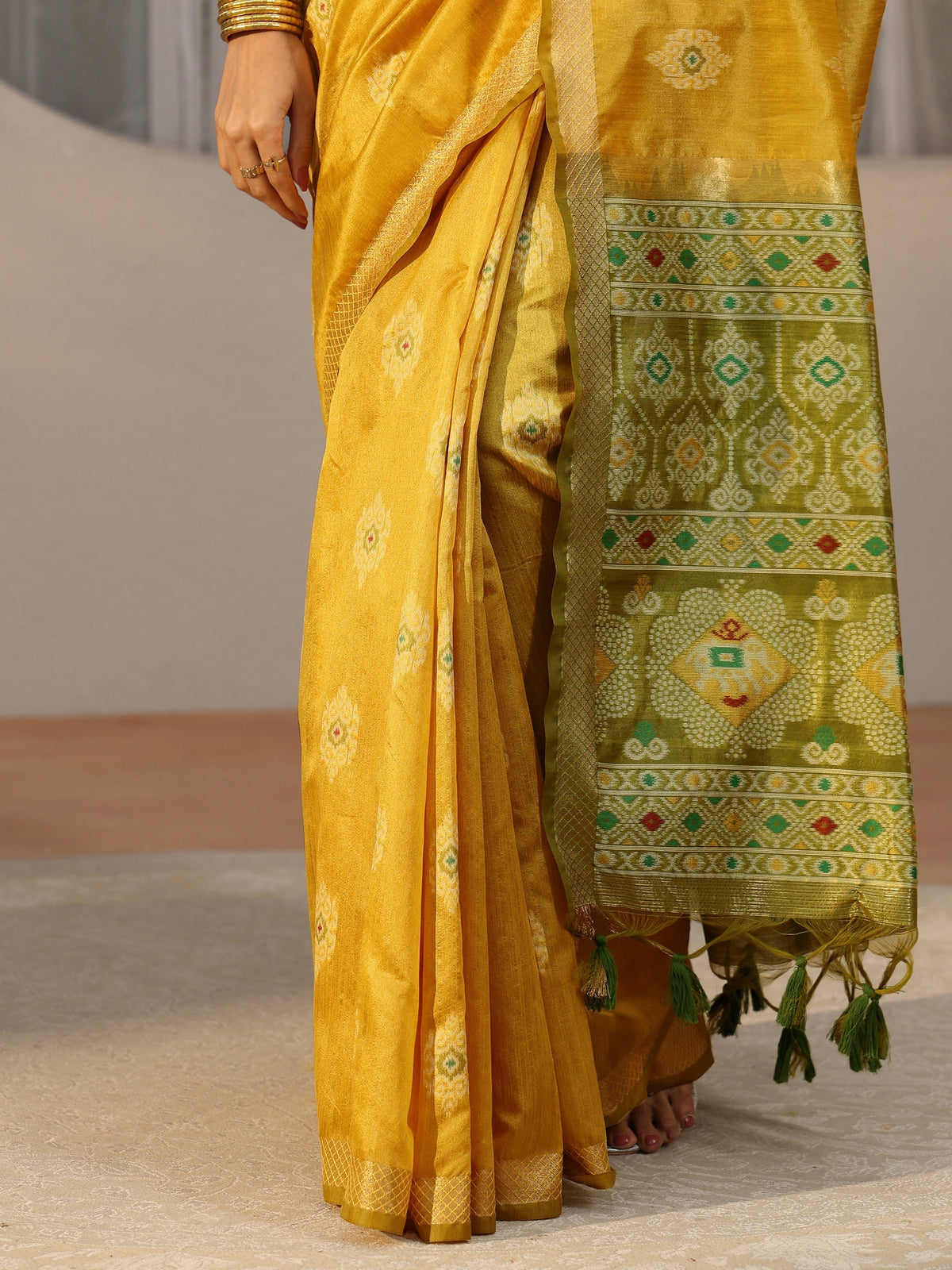 Mustard Woven Design Silk Blend Saree