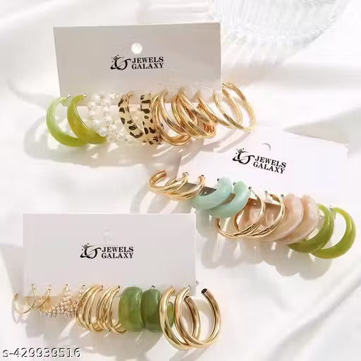 Jewels Galaxy Gold Plated Set Of 15 Pairs Of Hoop And Pearl Earrings