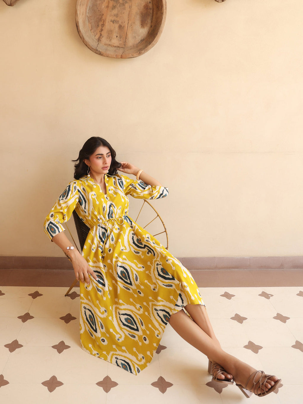 Womens Printed Shirt Collar Fit & Flare Ethnic Dresses