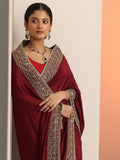 Maroon Embellished Silk blend Saree With Unstitched Blouse Piece