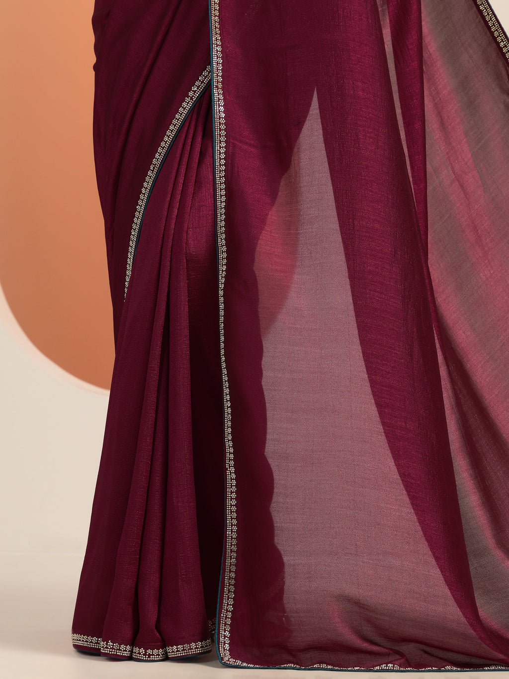 Burgundy Solid Silk Blend Saree With Unstitched Blouse Piece