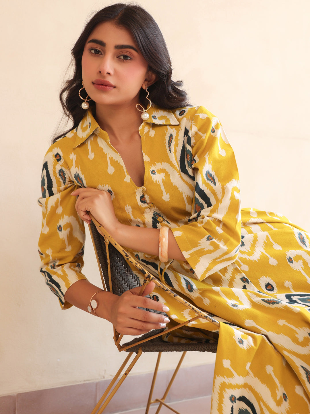 Womens Printed Shirt Collar Fit & Flare Ethnic Dresses