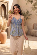 Womens Print Ruffles Cotton Wrap Top