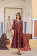 Printed V-Neck Fit and Flare Ethnic Dresses