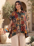 Printed Shirt Collar Cotton Top
