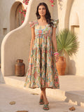 Multicolor Printed Cotton Fit-and-Flare Sleeveless Dress