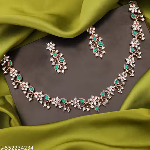 Jewellery Rose Gold-Plated Artificial Stone Studded Necklace Jewellery set with 1 Pair of Earring