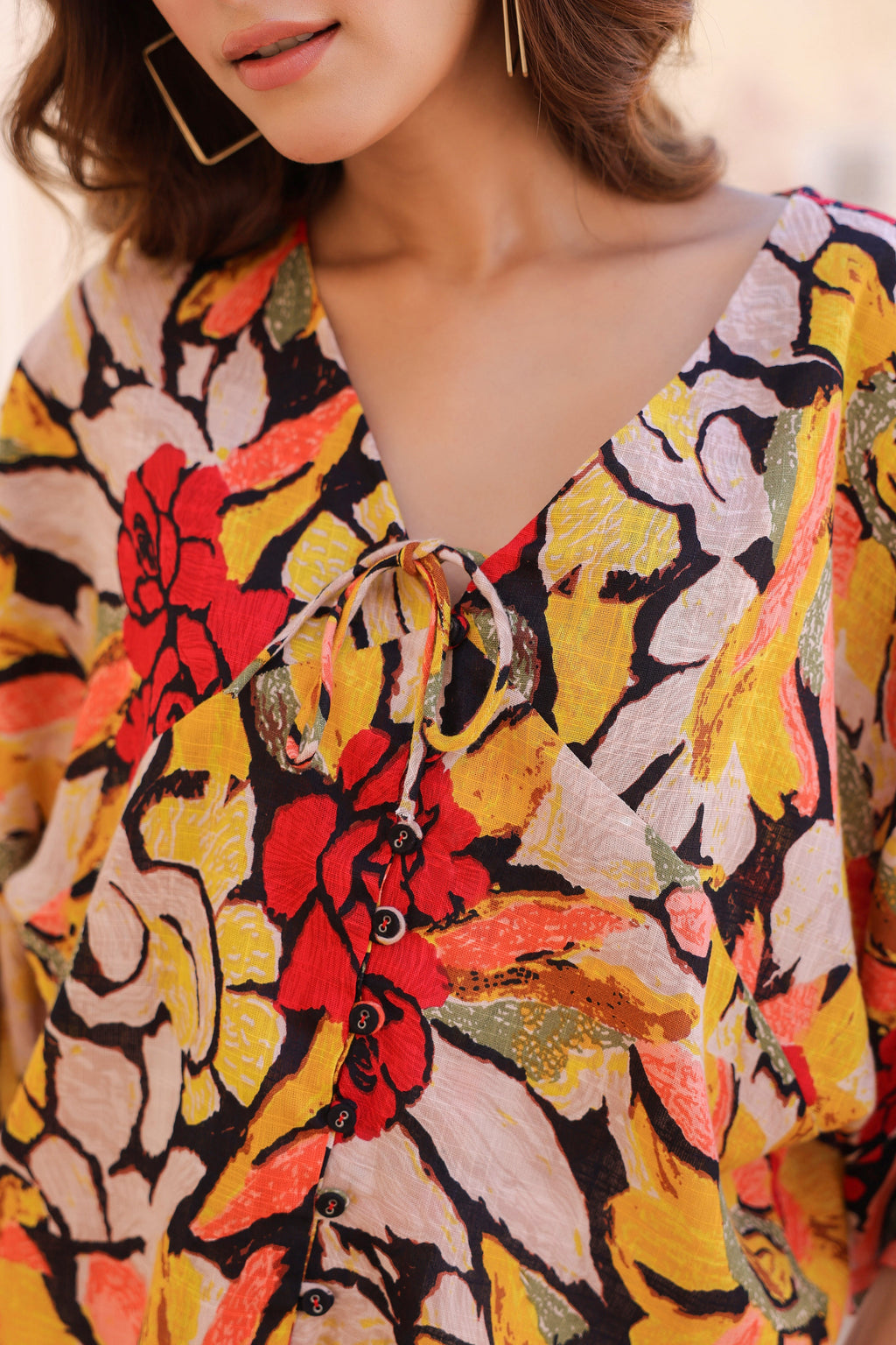Floral Print Kimono Sleeve Kaftan Top