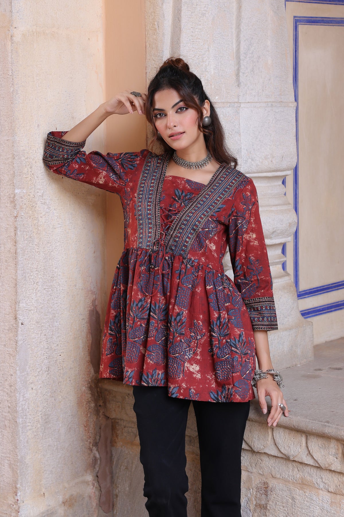 Floral Print Cotton Empire Top