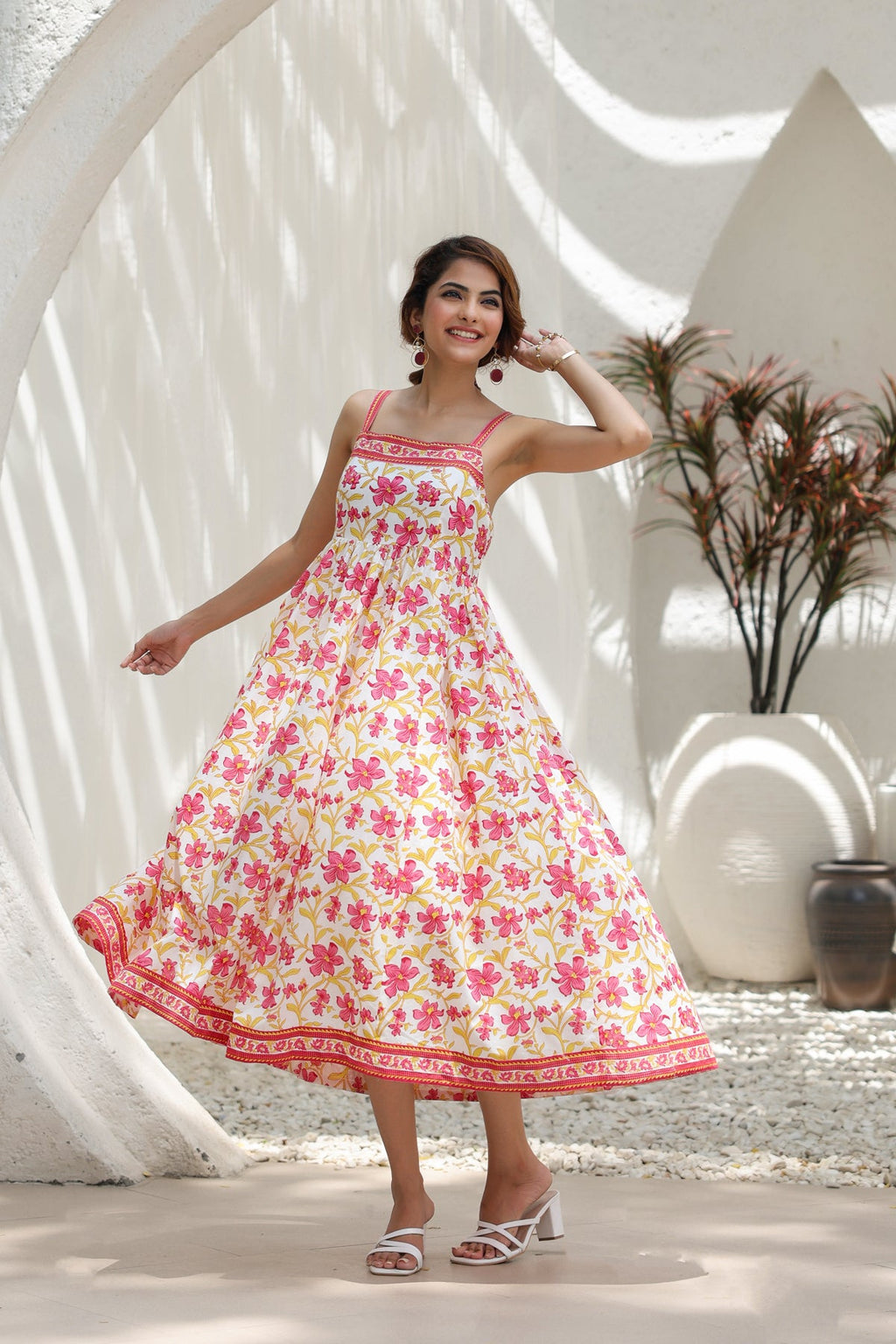 Floral-Printed Knitted Midi Ethnic Dresses
