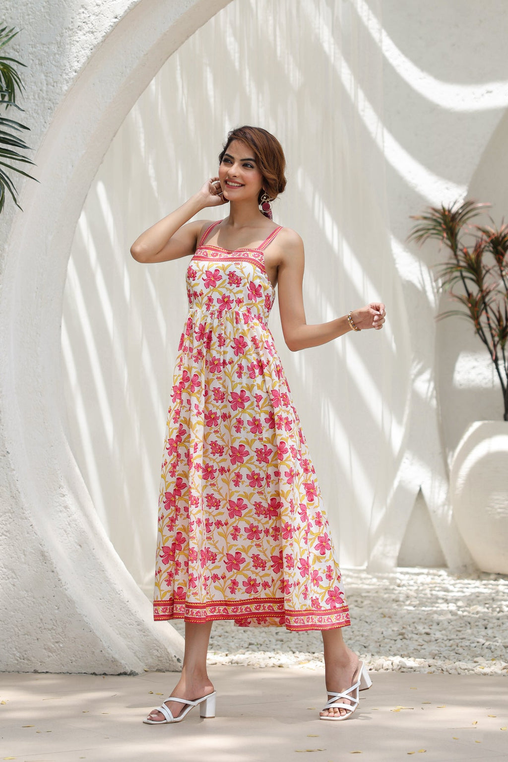 Floral-Printed Knitted Midi Ethnic Dresses