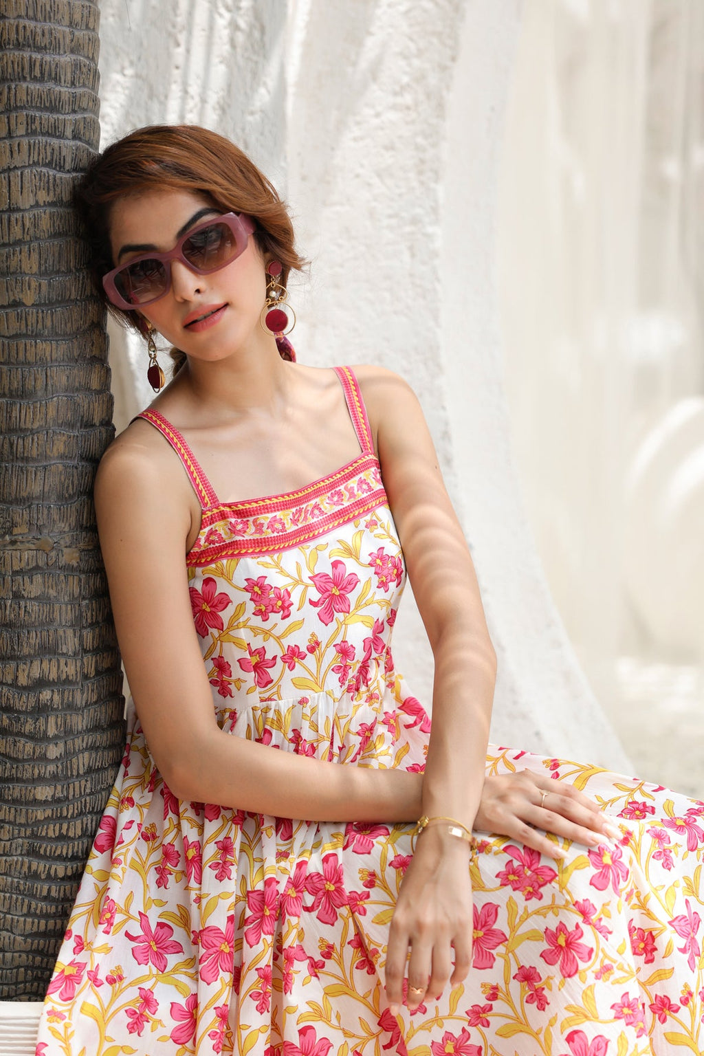 Floral-Printed Knitted Midi Ethnic Dresses