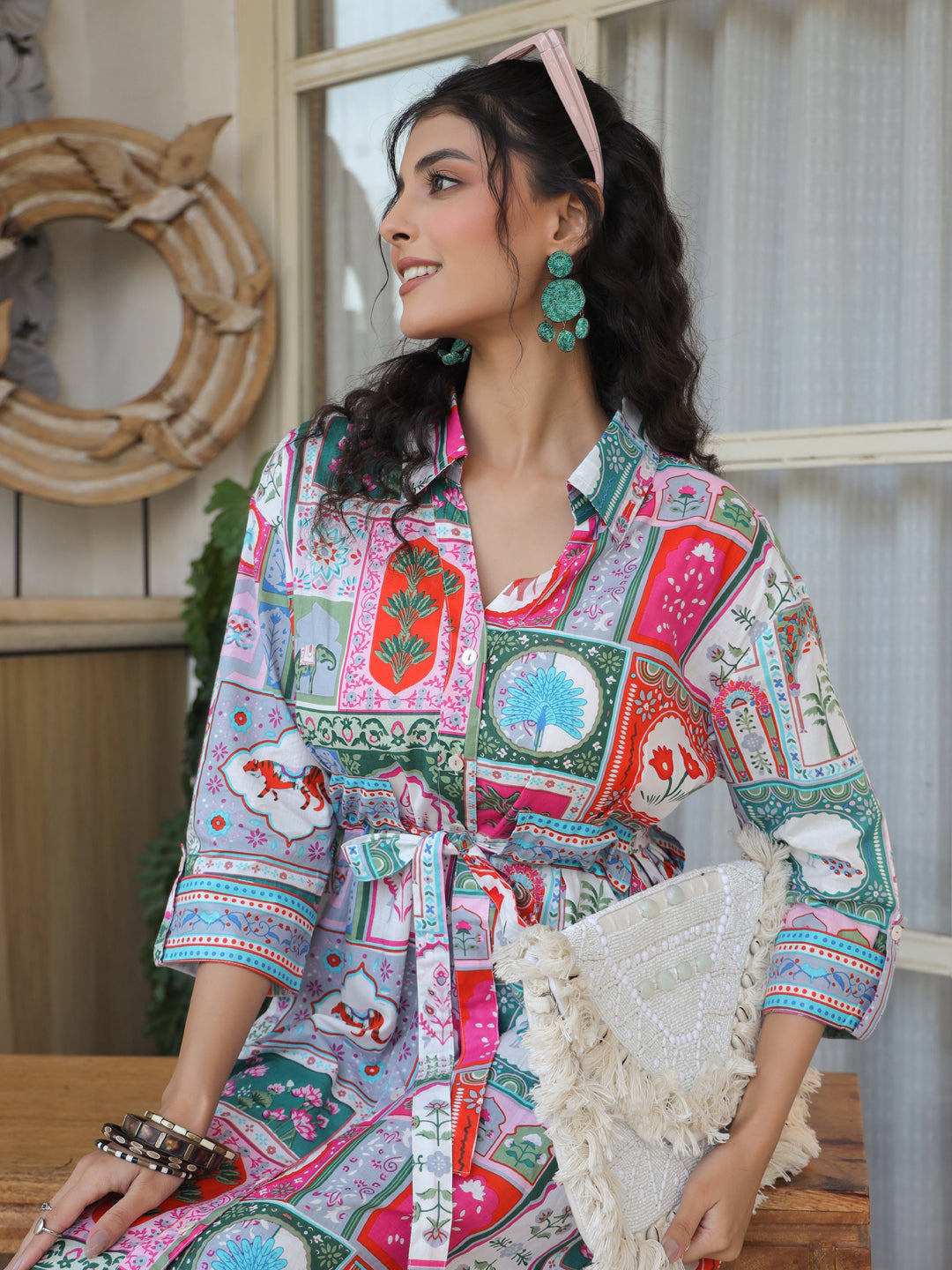 Printed Pure Cotton Fit & Flare Ethnic Dress
