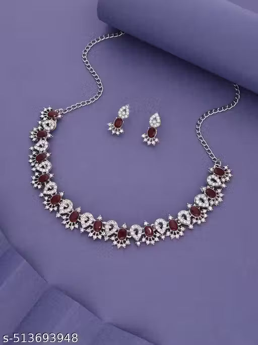 Cristen Enterprise Women Silver Plated Brown choker nacklace and matching earring set.