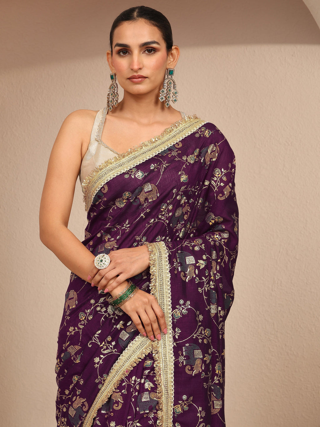 Burgundy Tribal Printed Silk Blend Saree With Unstitched Blouse Piece