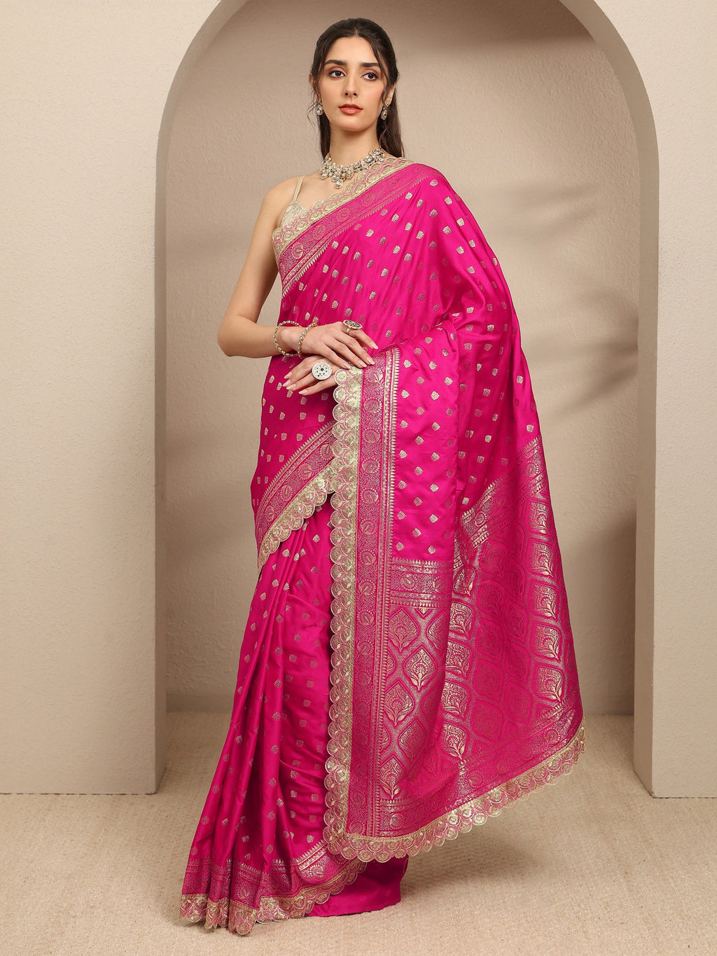 Pink Ethnic Motifs Woven Design Silk Blend Saree With Unstitched Blouse Piece