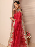 Red Woven Design Chanderi Silk Saree With Unstitched Blouse Piece