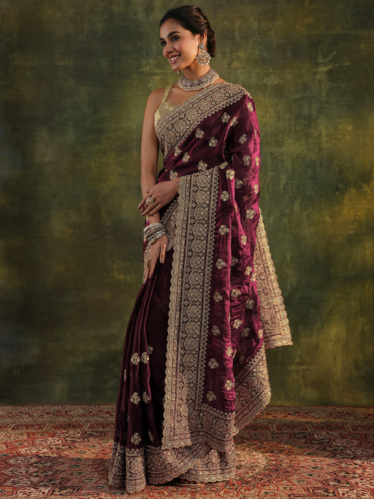 Art Magenta Embellished Tissue Saree With Unstitched Blouse Piece
