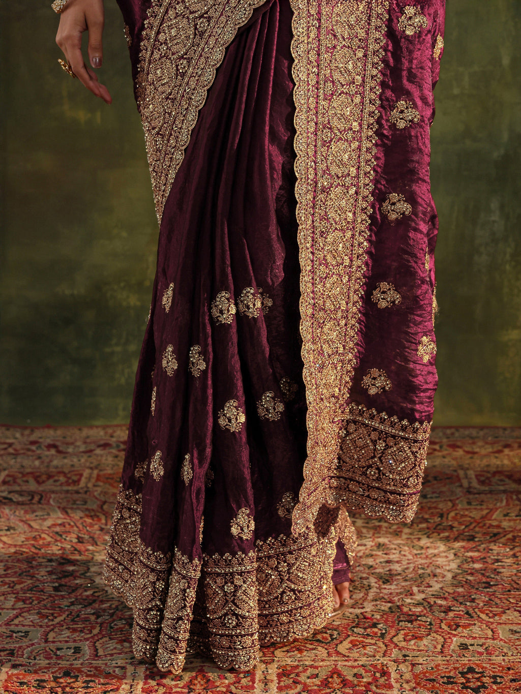 Art Magenta Embellished Tissue Saree With Unstitched Blouse Piece