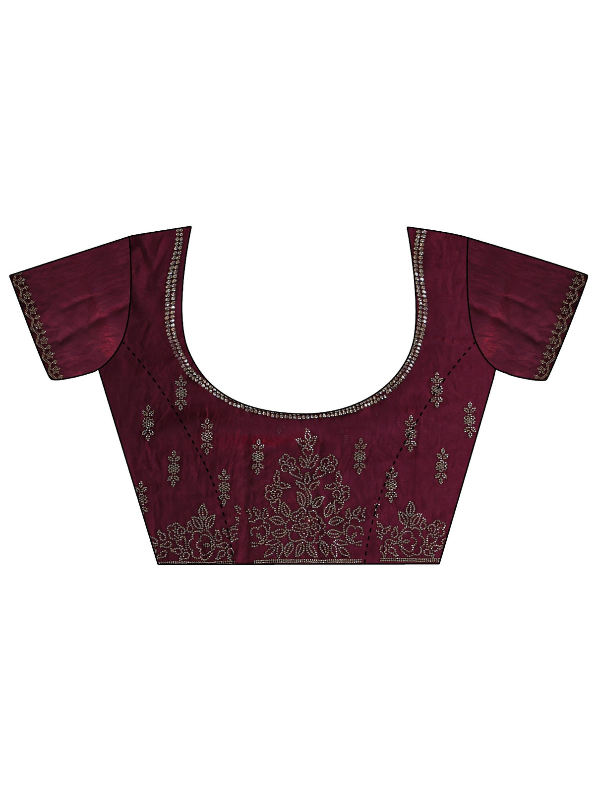 Maroon Embellished Tissue Saree With Unstitched Blouse Piece