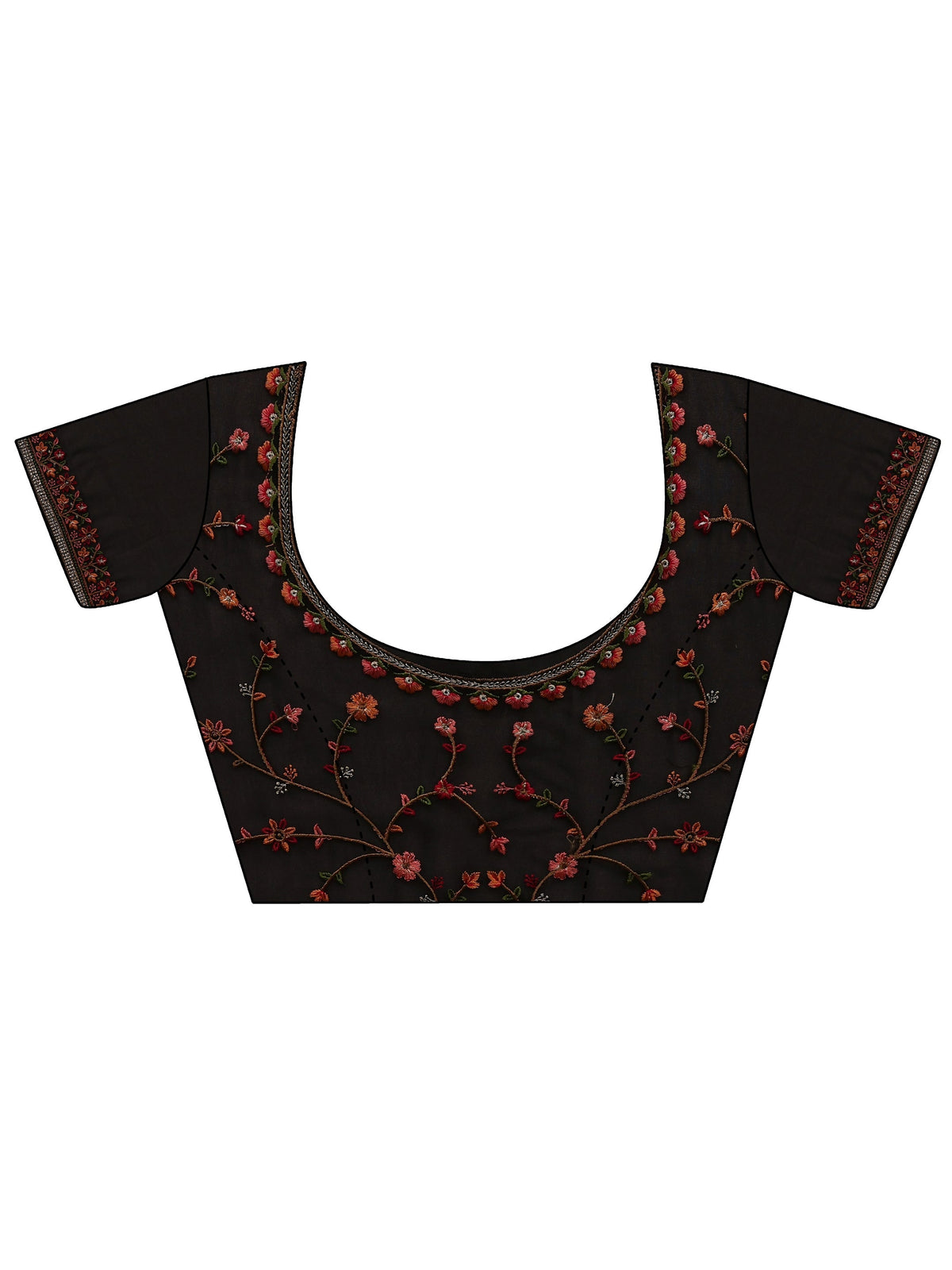 Black Floral Embroidered Net Saree With Unstitched Blouse Piece