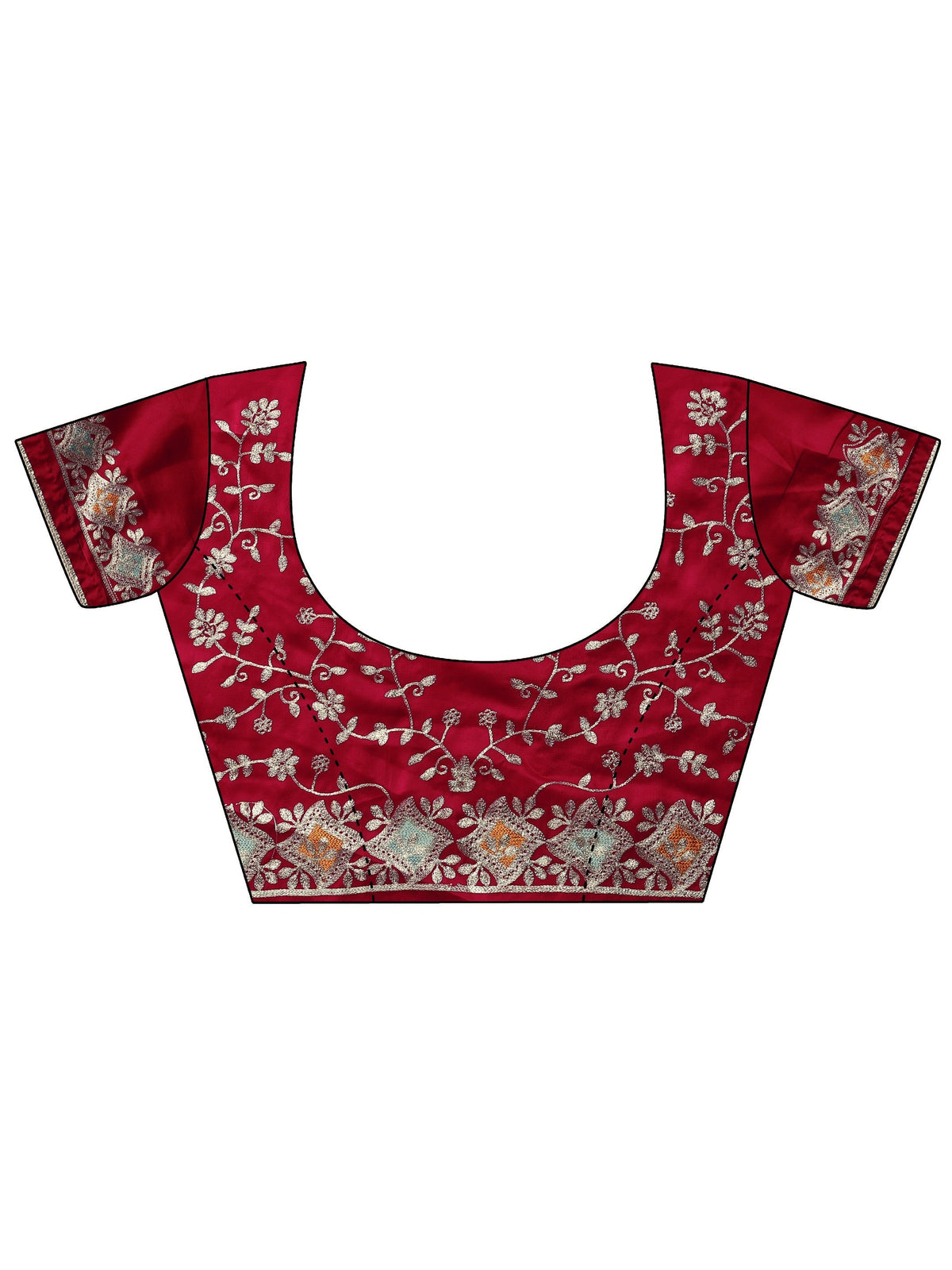 Red Embroidered Satin Saree With Unstitched Blouse Piece