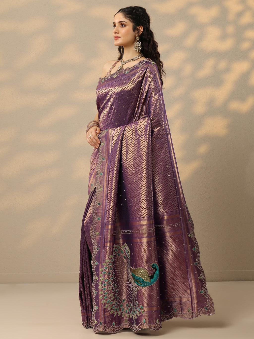 Purple Woven Design Banarasi Silk Blend Saree With Unstitched Blouse Piece