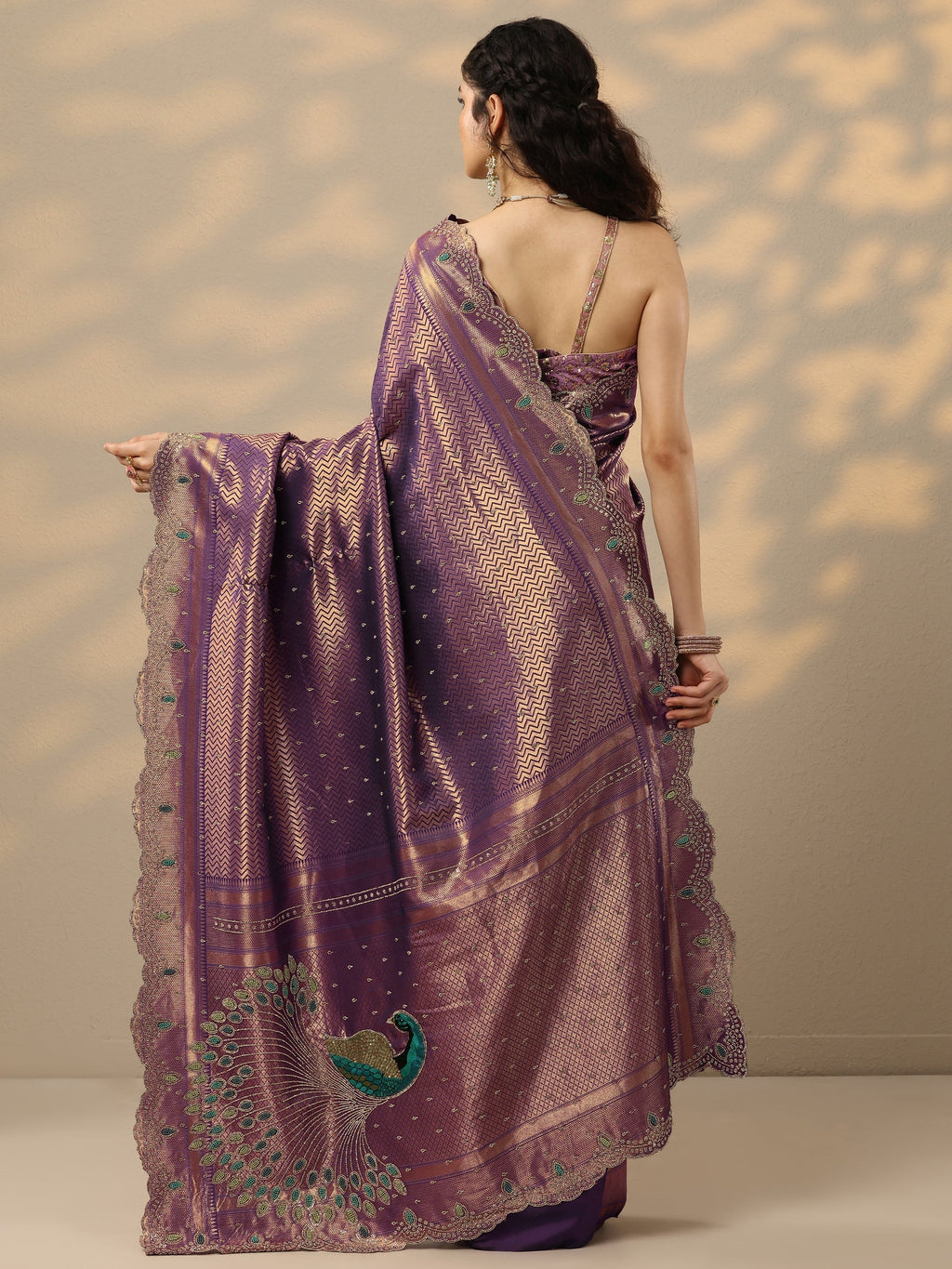 Purple Woven Design Banarasi Silk Blend Saree With Unstitched Blouse Piece