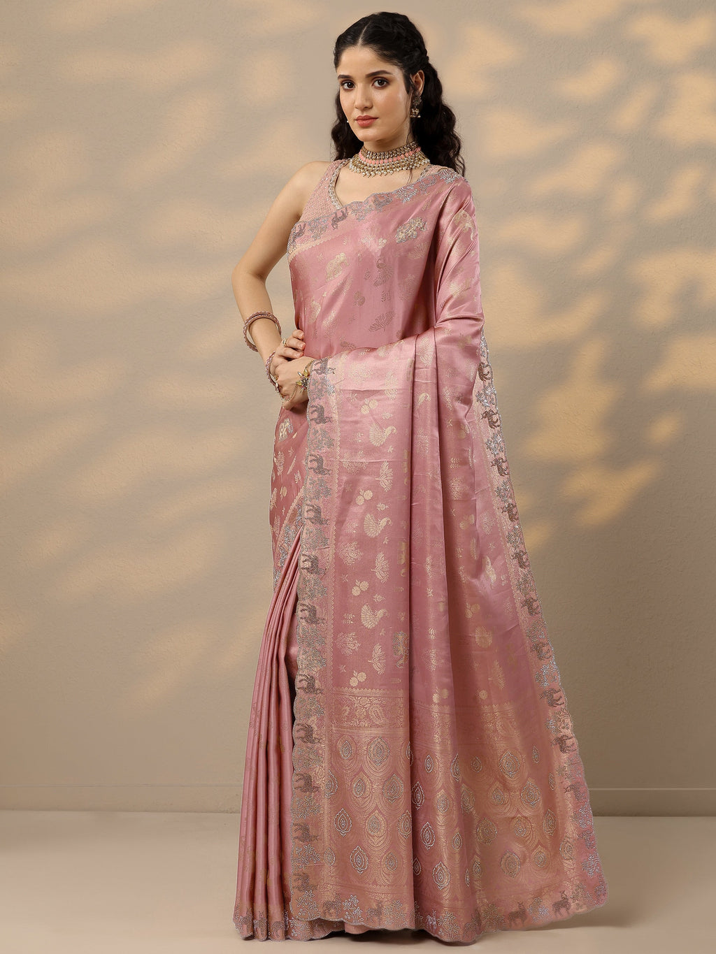 Pink Woven Design Banarasi Silk Blend Saree With Unstitched Blouse Piece