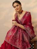 Red Embellished Banarasi Organza Saree With Unstitched Blouse Piece