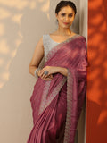 Mauve Embellished Silk Blend Saree With Unstitched Blouse Piece